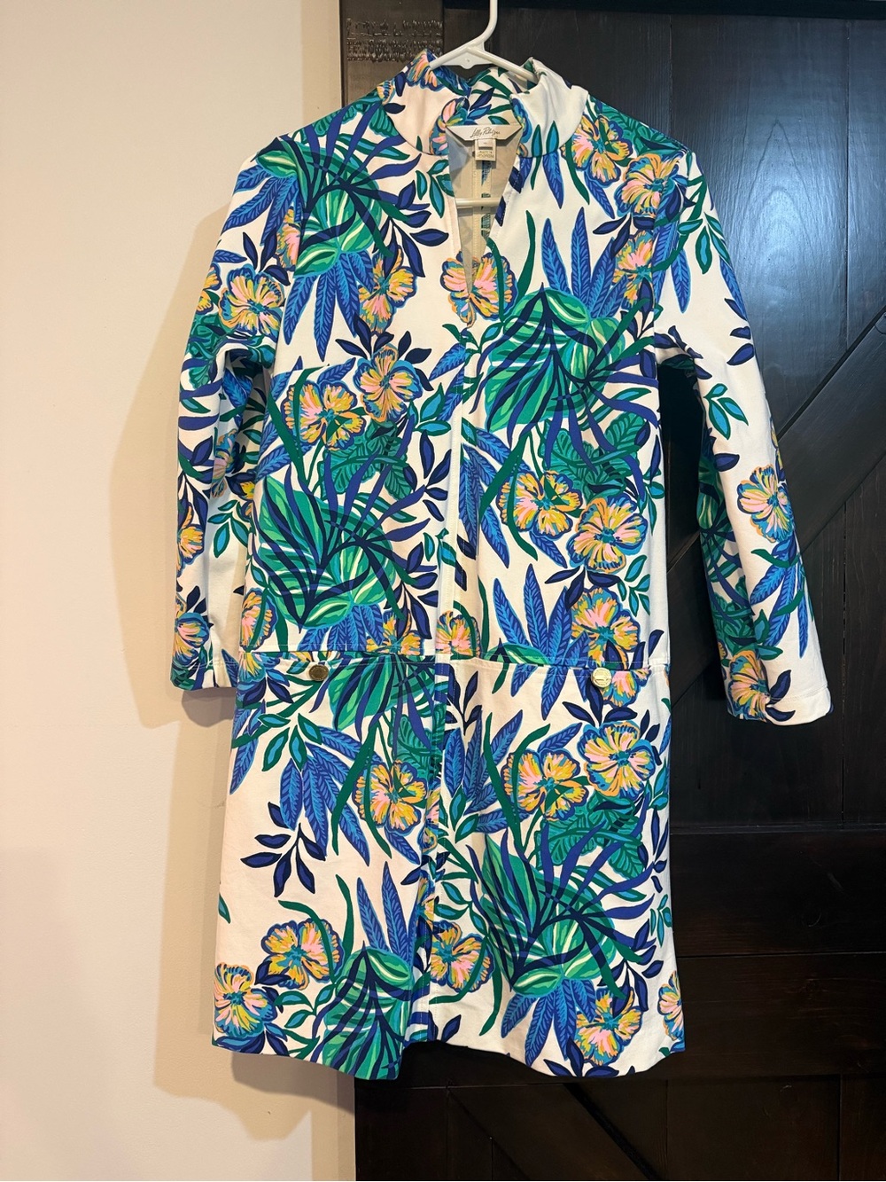 Lilly Pulitzer White Floral Tropical Long Sleeve Dress Coat
